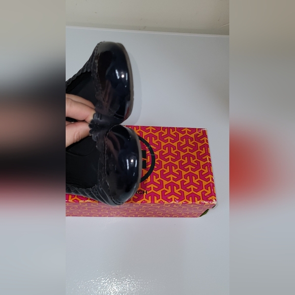 Tory Burch Designer Dark Navy Blue Abbey Leather Ballet Flats Size 7 - Picture 6 of 8